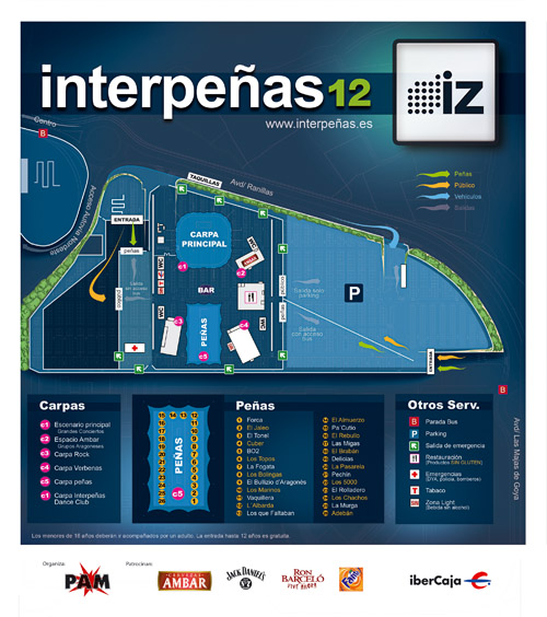 Plano Localización Pabellón Interpeñas Zaragoza parking norte de la Expo 2012. Fiestas del Pilar 2012. Conciertos Pabellón Interpeñas 2012. Conciertos Fiestas del Pilar 2012.