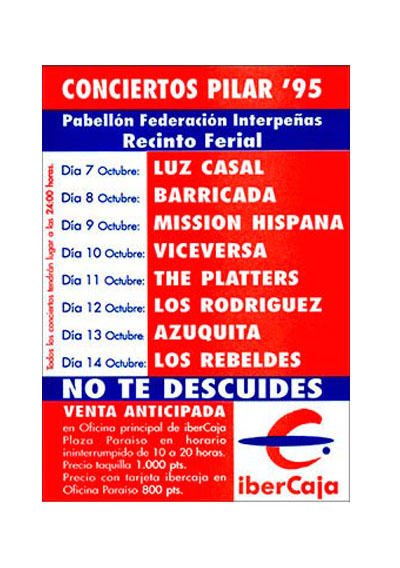 Fiestas del Pilar de Zaragoza 1995. Pabellón Interpeñas Zaragoza 1995. Pilar 95. Fiestas del Pilar 1995. Peñas Zaragoza. Federación Interpeñas de Zaragoza. Cartel Fiestas del Pilar 1995 Interpeñas Zaragoza.