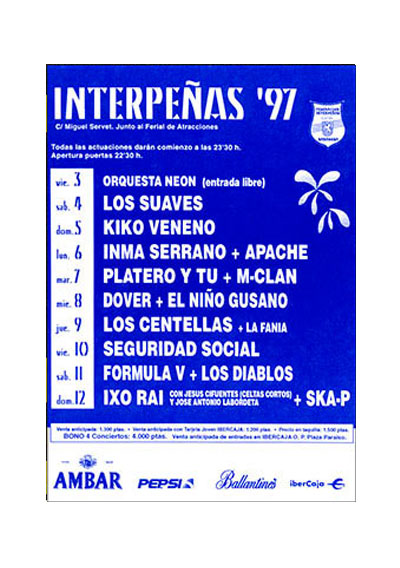 Fiestas del Pilar de Zaragoza 1997. Pabellón Interpeñas Zaragoza 1997. Pilar 97. Fiestas del Pilar 1997. Peñas Zaragoza. Federación Interpeñas de Zaragoza. Cartel Fiestas del Pilar 1997 Interpeñas Zaragoza.