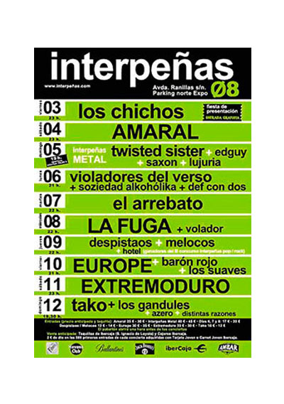 Fiestas del Pilar de Zaragoza 2008. Pabellón Interpeñas Zaragoza 2008. Pilar 2008. Fiestas del Pilar 2008. Peñas Zaragoza. Federación Interpeñas de Zaragoza. Cartel Fiestas del Pilar año 2008 Interpeñas Zaragoza. Conciertos Fiestas del Pilar 2008 Zaragoza.