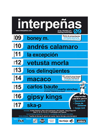 Fiestas del Pilar de Zaragoza 2009. Pabellón Interpeñas Zaragoza 2009. Pilar 2009. Fiestas del Pilar 2009. Peñas Zaragoza. Federación Interpeñas de Zaragoza. Cartel Fiestas del Pilar año 2009 Interpeñas Zaragoza. Conciertos Fiestas del Pilar 2009 Zaragoza.