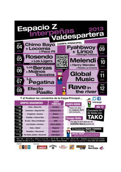 Fiestas del Pilar de Zaragoza 2013. Pabellón Interpeñas Zaragoza 2013. Pilar 2013. Fiestas del Pilar 2013. Peñas Zaragoza. Federación Interpeñas de Zaragoza. Cartel Fiestas del Pilar año 2013 Interpeñas Zaragoza. Conciertos Fiestas del Pilar 2013 Zaragoza.