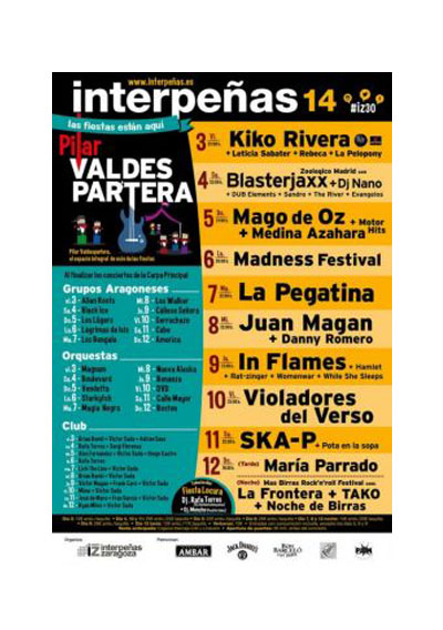 Fiestas del Pilar de Zaragoza 2014. Pabellón Interpeñas Zaragoza 2014. Pilar 2014. Fiestas del Pilar 2013. Peñas Zaragoza. Federación Interpeñas de Zaragoza. Cartel Fiestas del Pilar año 2014 Interpeñas Zaragoza. Conciertos Fiestas del Pilar 2014 Zaragoza.